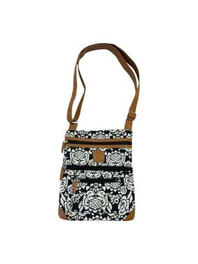 Stone Mountain USA Quilted Floral Crossbody Bag Black White 11x9